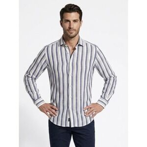 Tintoria Mattei 954 Mens Button Front Shirt Size 40/M Blue Stripe Long Sleeve